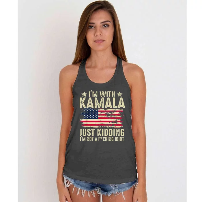 IM With Kamala Just Kidding Not Idiot Women's Knotted Racerback Tank