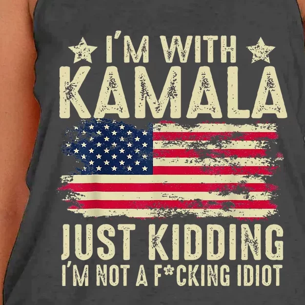 IM With Kamala Just Kidding Not Idiot Women's Knotted Racerback Tank