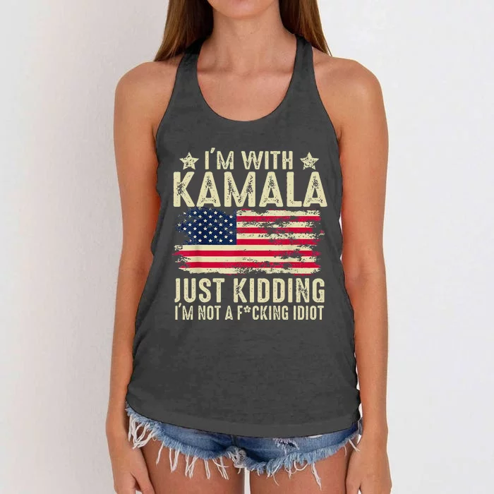 IM With Kamala Just Kidding Not Idiot Women's Knotted Racerback Tank