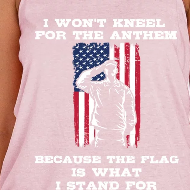 I Won't Kneel For The Anthem Because I Stand For The Flag Cool Gift Women's Knotted Racerback Tank