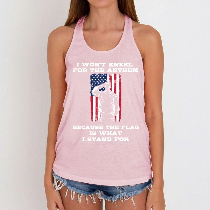 I Won't Kneel For The Anthem Because I Stand For The Flag Cool Gift Women's Knotted Racerback Tank