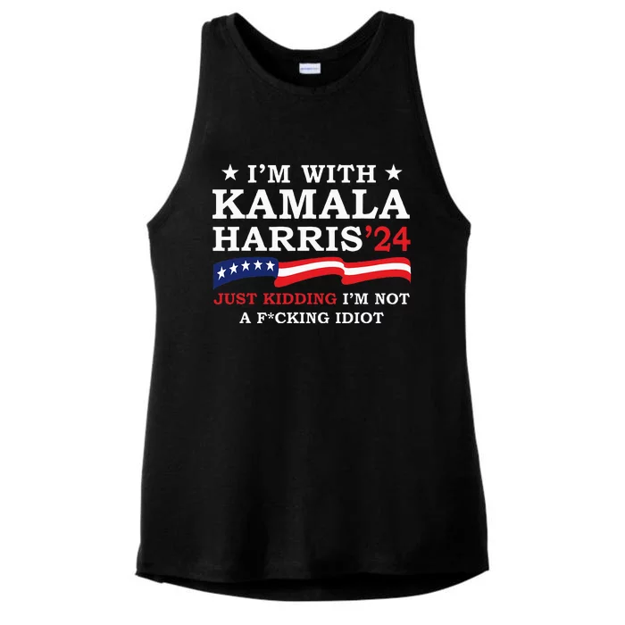 IM With Kamala Just Kidding IM Not Idiot Ladies Tri-Blend Wicking Tank