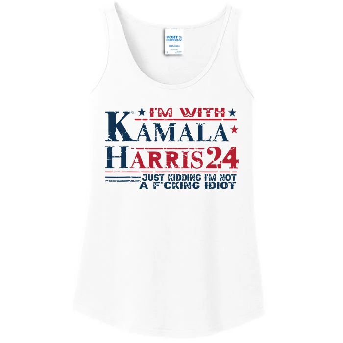 Im With Kamala Just Kidding Not Idiot Retro Election 2024 Ladies Essential Tank