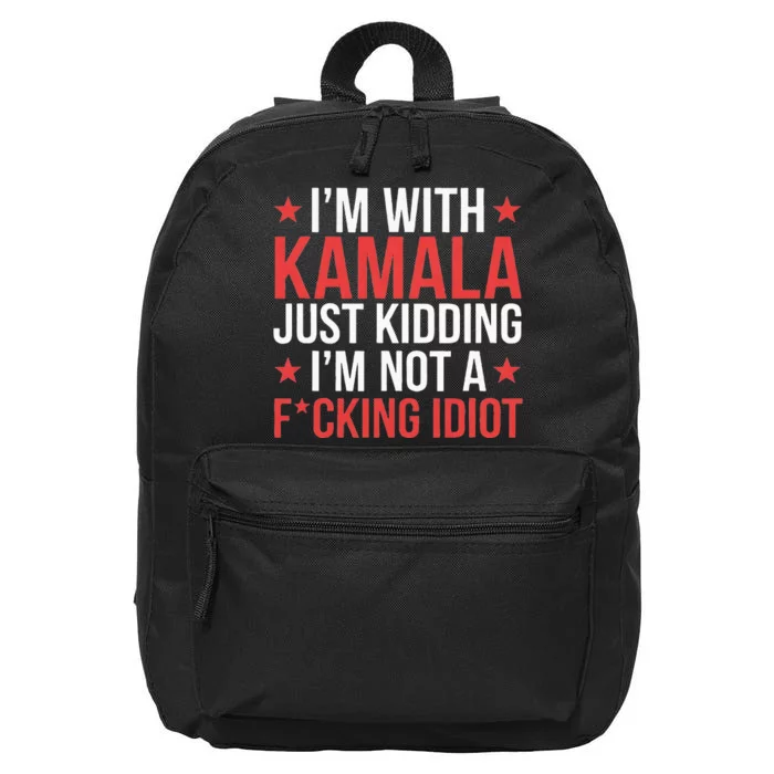 IM With Kamala Just Kidding Not Idiot Retro Election 2024 16 in Basic Backpack