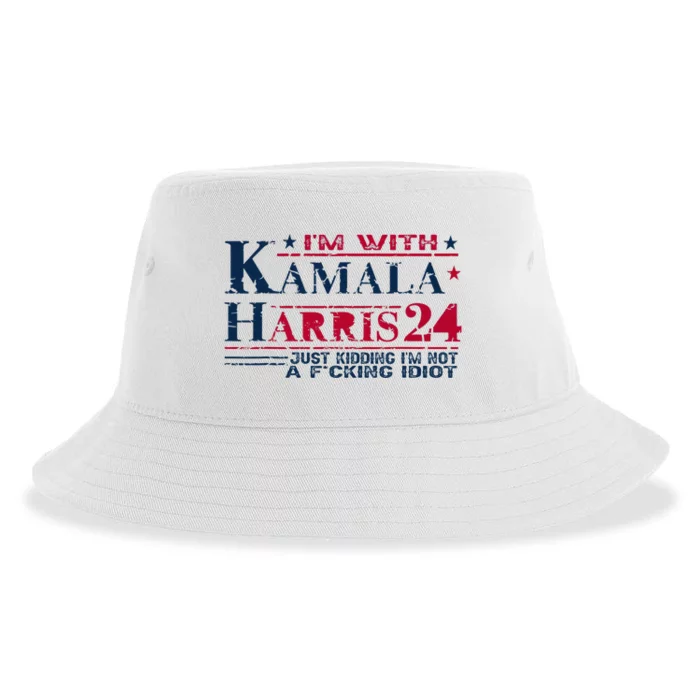 IM With Kamala Just Kidding Not Idiot Retro Election 2024 Sustainable Bucket Hat