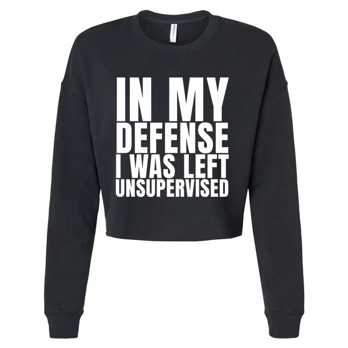 I Was Left Unsupervised White And Black Text Cropped Pullover Crew