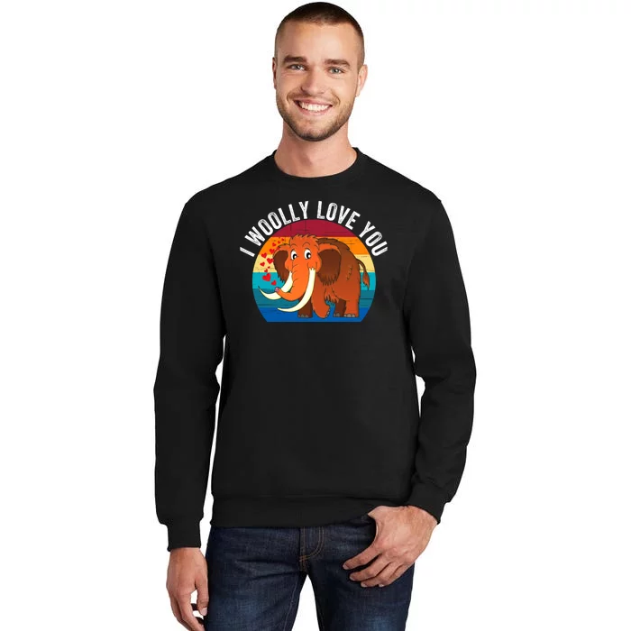 I Woolly Love You Funny Woolly Mammoth Retro Sunset Vintage Prehistoric Animal Tall Sweatshirt