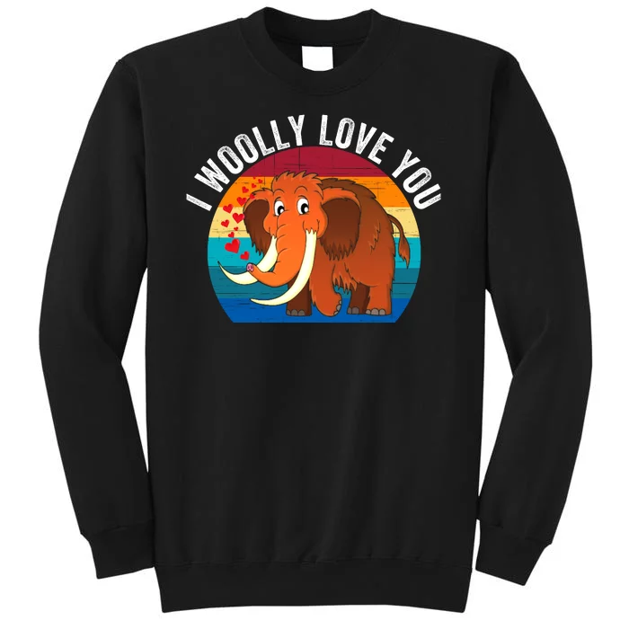 I Woolly Love You Funny Woolly Mammoth Retro Sunset Vintage Prehistoric Animal Tall Sweatshirt