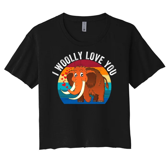 I Woolly Love You Funny Woolly Mammoth Retro Sunset Vintage Prehistoric Animal Women's Crop Top Tee