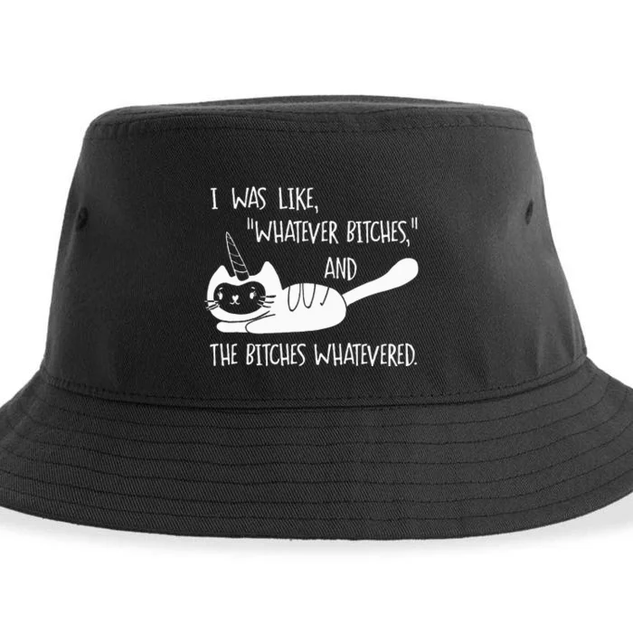 I Was Like Whatever Bitches Whatevered Cat Unicorn Sustainable Bucket Hat