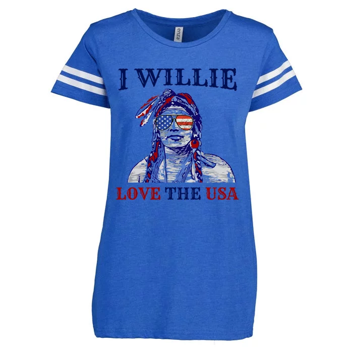 I Willie Love The Usa Gift Proud American Funny 4th Of July Cool Gift Enza Ladies Jersey Football T-Shirt