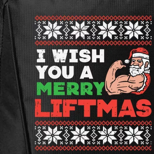 I Wish Merry Liftmas Ugly Christmas Sweater Gym Santa Gift Funny Gift City Backpack