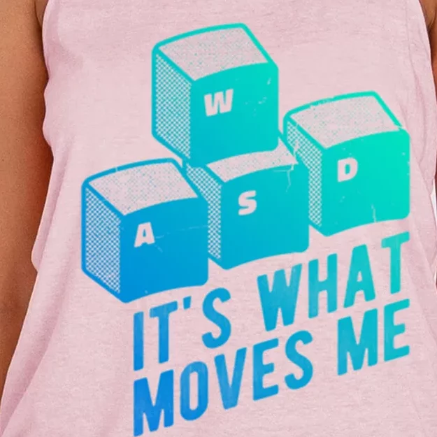 Its What Moves Me Game Wasd Keyboards Gamer Minimal Outfit Gift Women's Knotted Racerback Tank