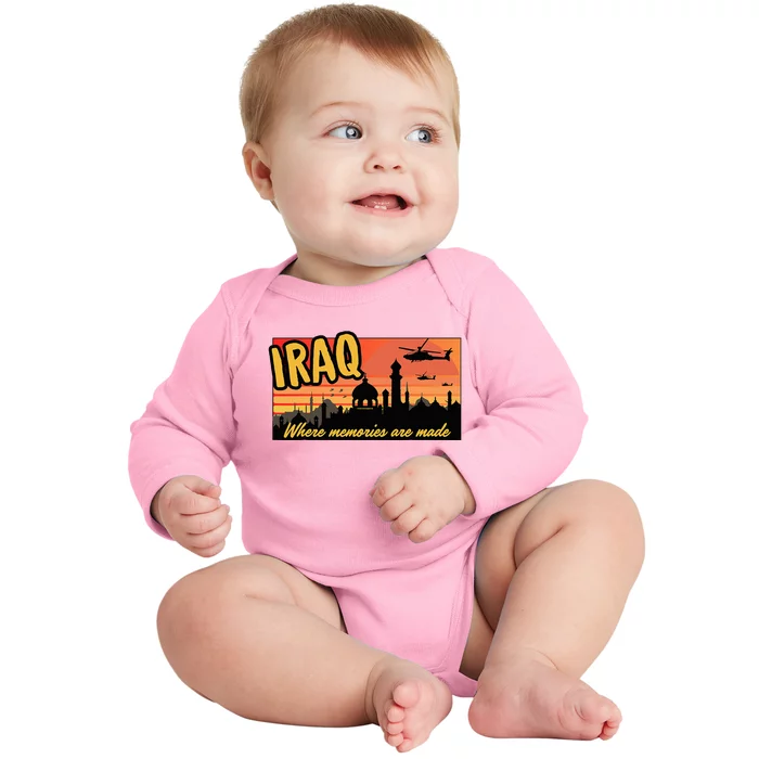 Iraq Where Memories Are Made Oif  Military Tourist Retro Baby Long Sleeve Bodysuit