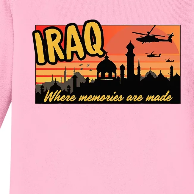 Iraq Where Memories Are Made Oif  Military Tourist Retro Baby Long Sleeve Bodysuit