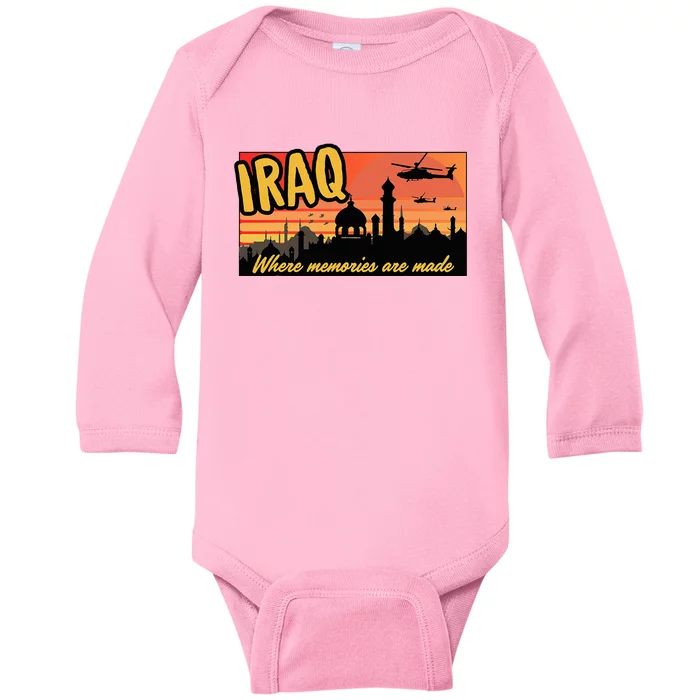 Iraq Where Memories Are Made Oif  Military Tourist Retro Baby Long Sleeve Bodysuit