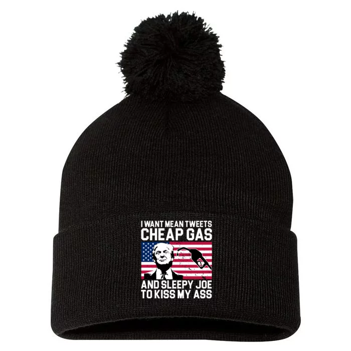 I Want Mean Tweets Cheap Gas Funny Sleepy Joe Pom Pom 12in Knit Beanie