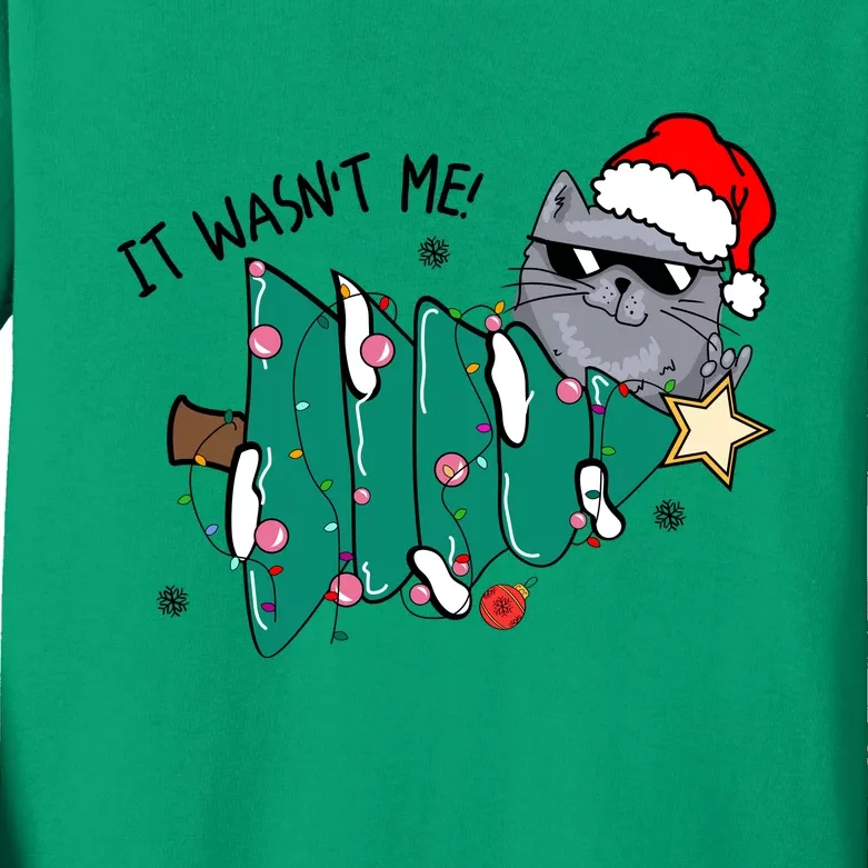 It Wasn't Me Funny Cat Family Christmas Party Gift Kids Long Sleeve Shirt