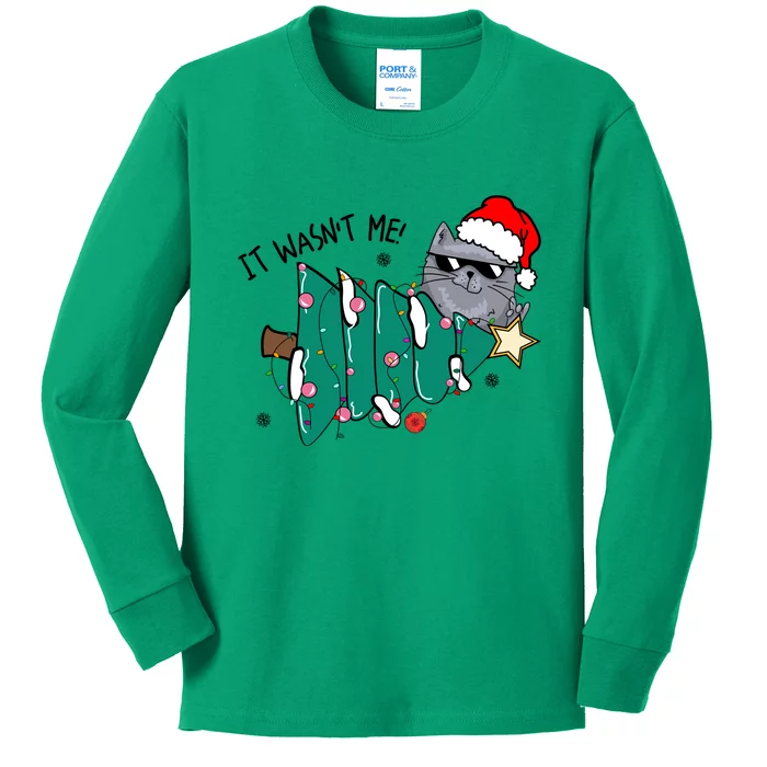 It Wasn't Me Funny Cat Family Christmas Party Gift Kids Long Sleeve Shirt