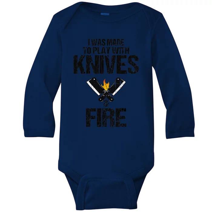 I Was Made To Play With Knives Fun Cook Chef Cooking Graphic Baby Long Sleeve Bodysuit