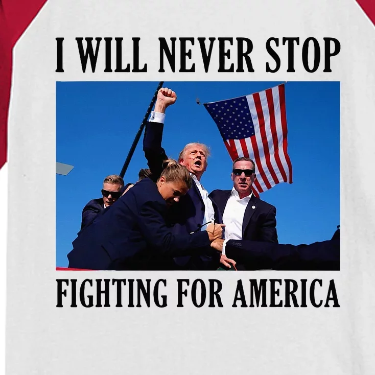 I Will Never Stop Fighting For America Kids Colorblock Raglan Jersey