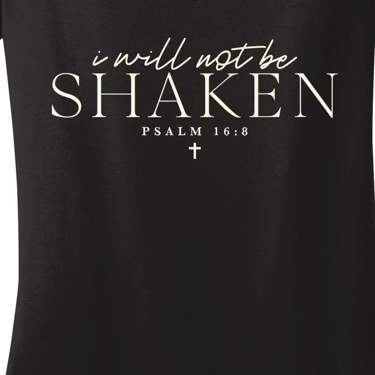 I Will Not Be Shaken Christian Minimal Women's V-Neck T-Shirt