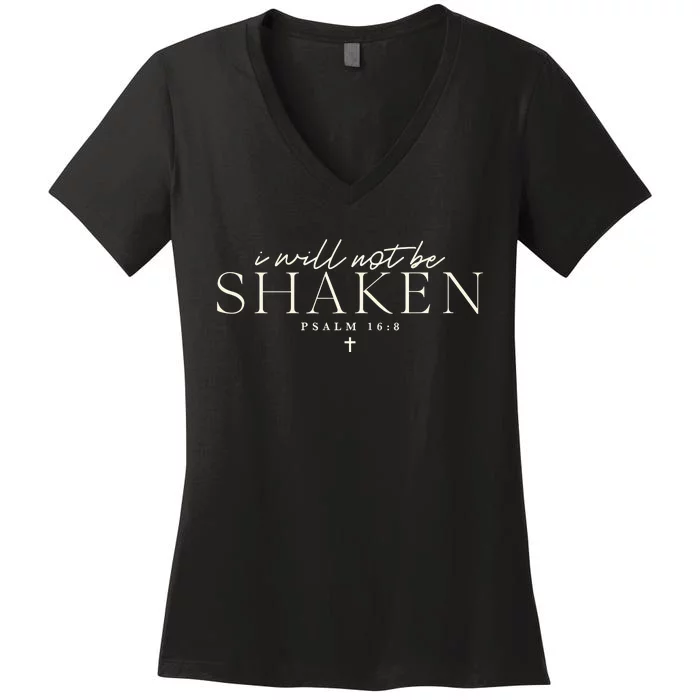 I Will Not Be Shaken Christian Minimal Women's V-Neck T-Shirt