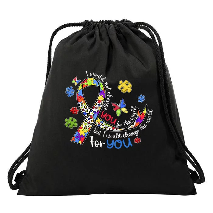 I Would Not Change You For The World Autism Leopard Puzzles Drawstring Bag