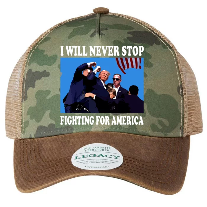 I Will Never Stop Fighting For America Legacy Tie Dye Trucker Hat