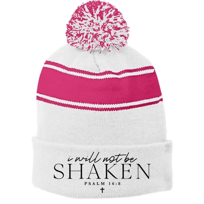 I Will Not Be Shaken Christian Minimal Christian Stripe Pom Pom Beanie