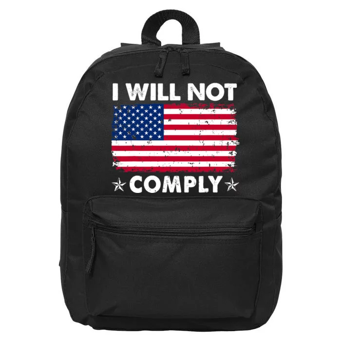 I Will Not Comply American Flag Retro Vintage Distressed 16 in Basic Backpack