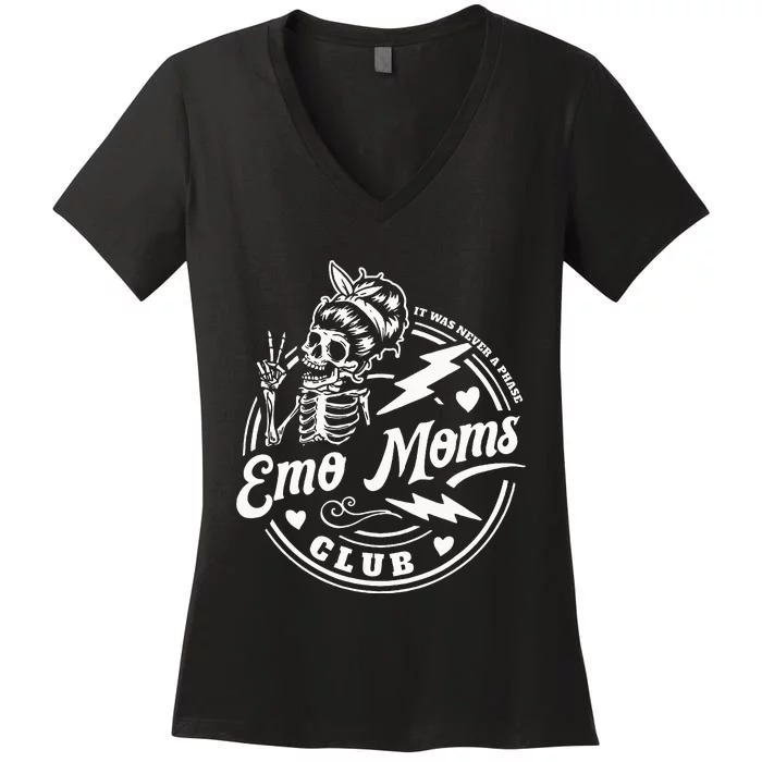 It Was Never A Phase Emo Moms Club MotherS Day Skeleton Women's V-Neck T-Shirt