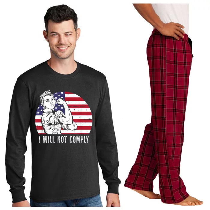 I Will Not Comply American Flag Patriotic Design Long Sleeve Pajama Set