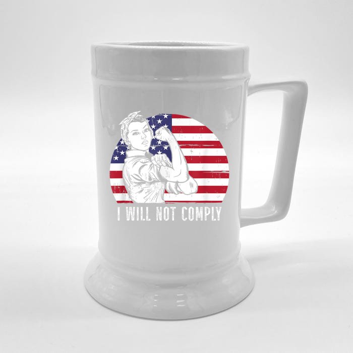 I Will Not Comply American Flag Patriotic Design Front & Back Beer Stein