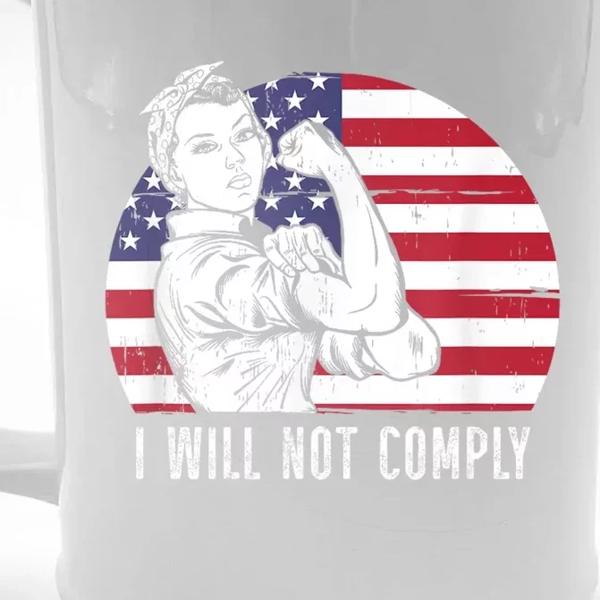 I Will Not Comply American Flag Patriotic Design Front & Back Beer Stein