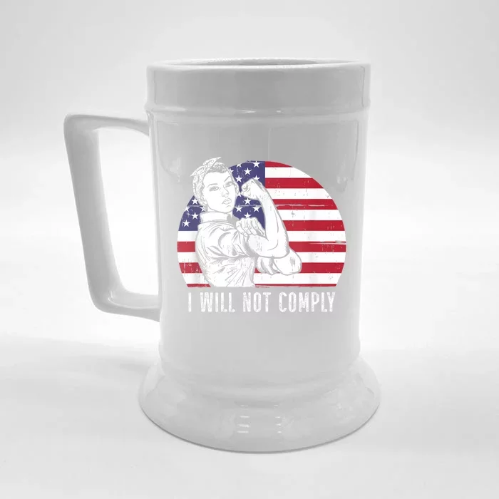 I Will Not Comply American Flag Patriotic Design Front & Back Beer Stein