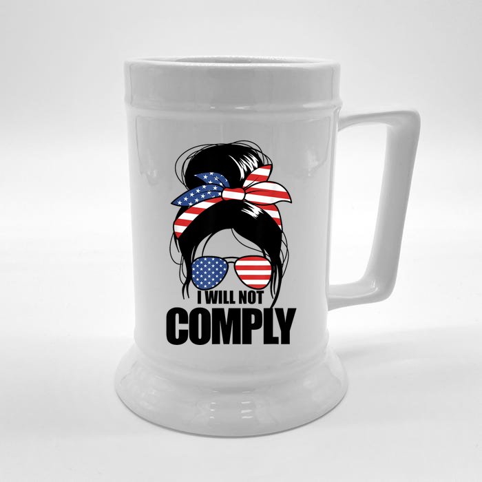 I Will Not Comply American Flag Patriotic Design Front & Back Beer Stein