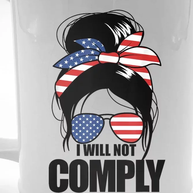 I Will Not Comply American Flag Patriotic Design Front & Back Beer Stein