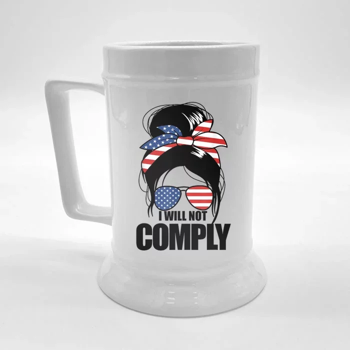 I Will Not Comply American Flag Patriotic Design Front & Back Beer Stein