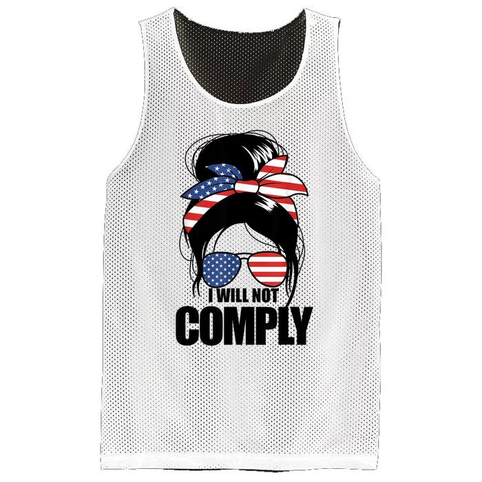 I Will Not Comply American Flag Patriotic Design Mesh Reversible Basketball Jersey Tank