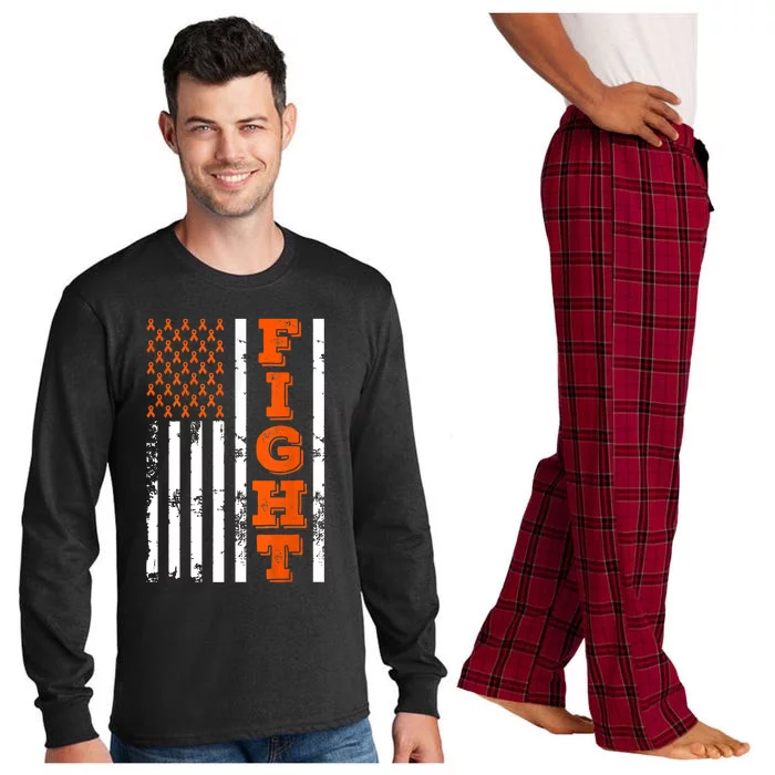 I Wear Orange Fight Kidney Cancer Awareness American Flag Long Sleeve Pajama Set