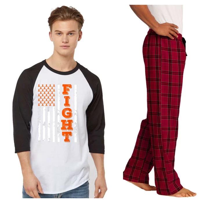 I Wear Orange Fight Kidney Cancer Awareness American Flag Raglan Sleeve Pajama Set