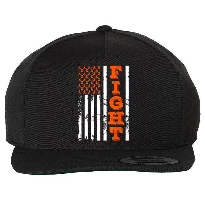 I Wear Orange Fight Kidney Cancer Awareness American Flag Wool Snapback Cap