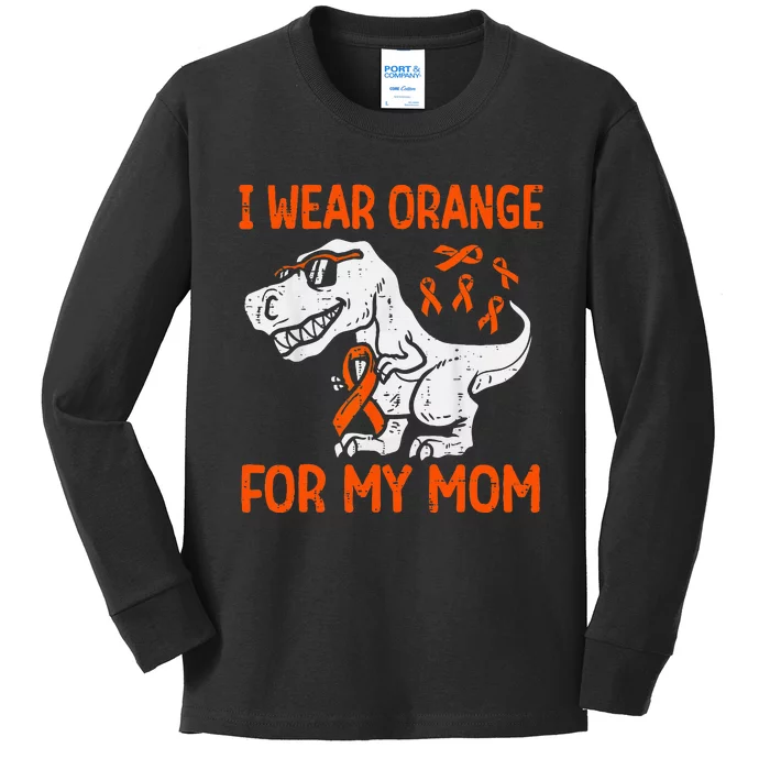 I Wear Orange For My Mom Dinosaur Multiple Sclerosis Kids Long Sleeve Shirt