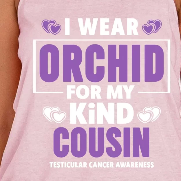 I Wear Orchid For My Cousin Meaningful Gift Testicular Cancer Awareness Gift Women's Knotted Racerback Tank