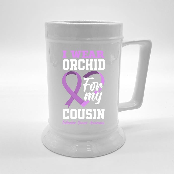 I Wear Orchid For My Cousin Testicular Cancer Awareness Gift Front & Back Beer Stein