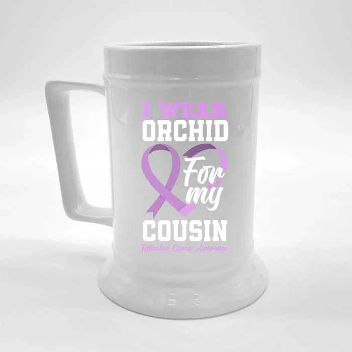 I Wear Orchid For My Cousin Testicular Cancer Awareness Gift Front & Back Beer Stein