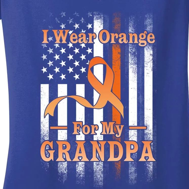 I Wear Orange Grandpa Multiple Sclerosis Ms Flag Funny Gift Women's V-Neck T-Shirt