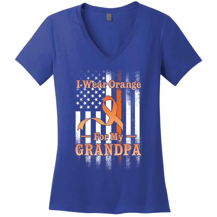 I Wear Orange Grandpa Multiple Sclerosis Ms Flag Funny Gift Women's V-Neck T-Shirt