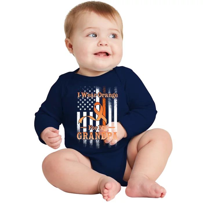 I Wear Orange Grandpa Multiple Sclerosis Ms Flag Funny Gift Baby Long Sleeve Bodysuit